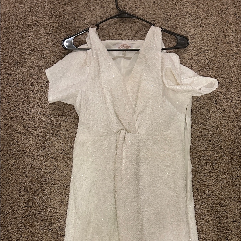 White Sequin Wrap Dress